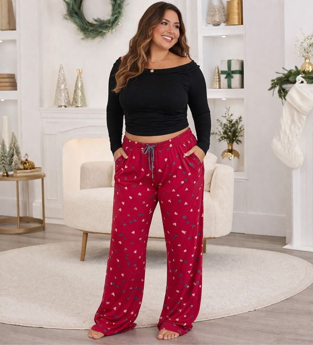 Cuddl Duds heart print pajama lounge pants red women's 3X NEW